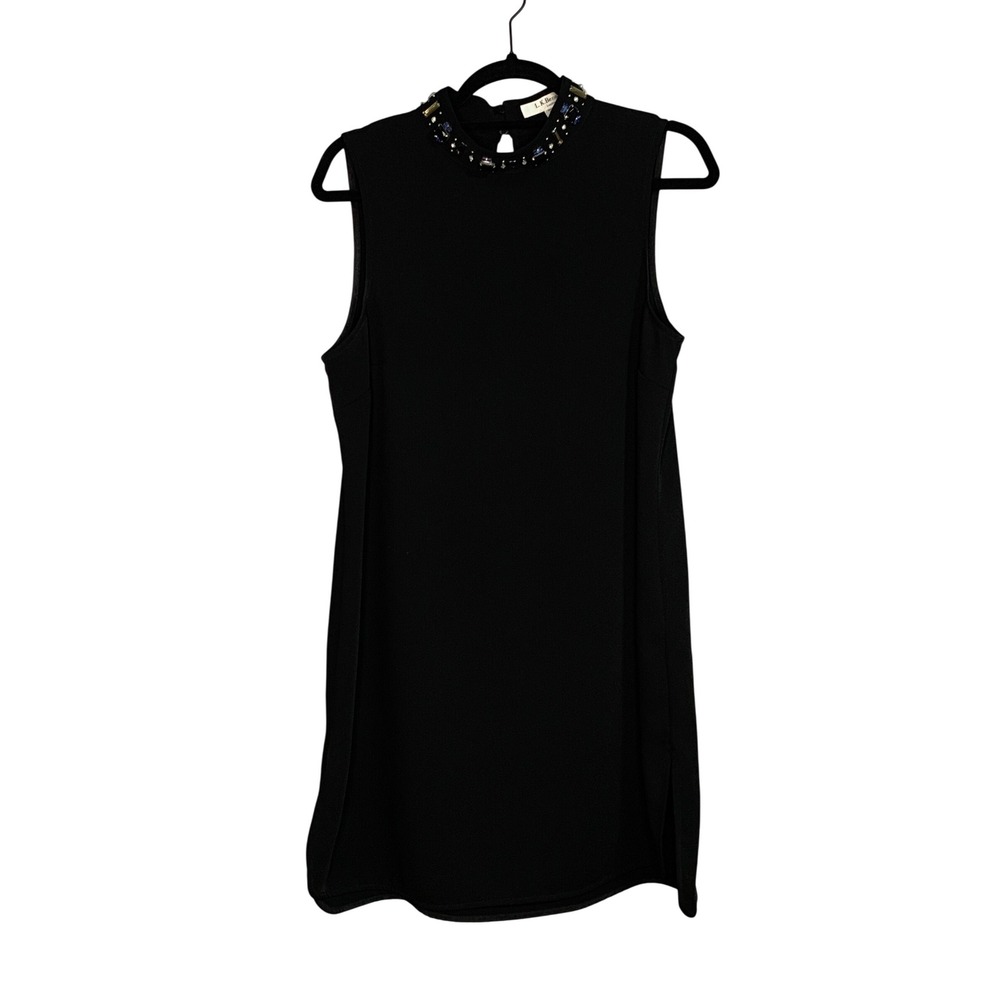 L.K. Bennett London Black Dress‎ Embellished Jewel Neck Sleeveless Sheath Size 8